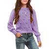Arshiner Kid Girls Crew Neck Lantern Sleeve Sweater Cute Jumper Top Pullover Outwear 5-13 Years(Purple)