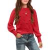 Arshiner Kid Girls Crew Neck Lantern Sleeve Sweater Cute Jumper Top Pullover Outwear 5-13 Years(Red)