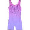 Arshiner Leotards for Girls Gymnastics with Shorts Color Gradient Shiny Diamond Kids Biketard(Pink Purple)