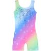 Arshiner Leotards for Girls Gymnastics with Shorts Color Gradient Shiny Diamond Kids Biketard(Rainbow)