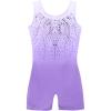 Arshiner Leotards for Girls Gymnastics with Shorts Color Gradient Shiny Diamond Kids Biketard(Shiny Lilac)