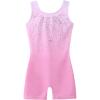Arshiner Leotards for Girls Gymnastics with Shorts Color Gradient Shiny Diamond Kids Biketard(Shiny Pink)