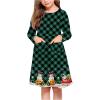 Arshiner Little Girls Dress Long Sleeve Solid Color Casual Skater Pocket Dress(Christmas Green Plaid)