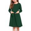 Arshiner Little Girls Dress Long Sleeve Solid Color Casual Skater Pocket Dress(Dark Green)