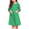 Arshiner Little Girls Dress Long Sleeve Solid Color Casual Skater Pocket Dress(Green)