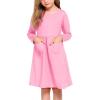 Arshiner Little Girls Dress Long Sleeve Solid Color Casual Skater Pocket Dress(Pink)