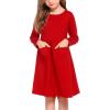 Arshiner Little Girls Dress Long Sleeve Solid Color Casual Skater Pocket Dress(Red)