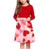 Arshiner Little Girls Dress Long Sleeve Solid Color Casual Skater Pocket Dress(Red Hearts)