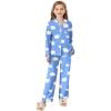 Arshiner Pajamas Set for Girls Plaid Long Sleeve Lounge Set Button Down Pj Sets(Blue Clouds)