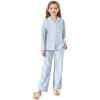 Arshiner Pajamas Set for Girls Plaid Long Sleeve Lounge Set Button Down Pj Sets(Blue Striped)