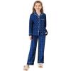 Arshiner Pajamas Set for Girls Plaid Long Sleeve Lounge Set Button Down Pj Sets(Dark Blue Polka Dots)