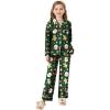 Arshiner Pajamas Set for Girls Plaid Long Sleeve Lounge Set Button Down Pj Sets(Green Santa Claus)