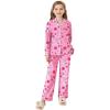 Arshiner Pajamas Set for Girls Plaid Long Sleeve Lounge Set Button Down Pj Sets(Pink Flower)