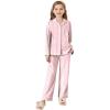 Arshiner Pajamas Set for Girls Plaid Long Sleeve Lounge Set Button Down Pj Sets(Pink Stripes)