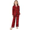 Arshiner Pajamas Set for Girls Plaid Long Sleeve Lounge Set Button Down Pj Sets(Red Black Plaid)