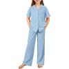 Arshiner Pajamas for Girls Short Sleeve Long Pants Outfit 2 Piece Sleepwear Button Pjs Sets(Blue)
