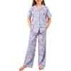 Arshiner Pajamas for Girls Short Sleeve Long Pants Outfit 2 Piece Sleepwear Button Pjs Sets(Cloud Elf-pink Purple Blue)