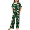 Arshiner Pajamas for Girls Short Sleeve Long Pants Outfit 2 Piece Sleepwear Button Pjs Sets(Green Christmas)