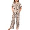 Arshiner Pajamas for Girls Short Sleeve Long Pants Outfit 2 Piece Sleepwear Button Pjs Sets(Leopard)