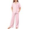Arshiner Pajamas for Girls Short Sleeve Long Pants Outfit 2 Piece Sleepwear Button Pjs Sets(Pink Stripes)
