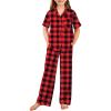 Arshiner Pajamas for Girls Short Sleeve Long Pants Outfit 2 Piece Sleepwear Button Pjs Sets(Plaid-red Black)