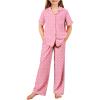 Arshiner Pajamas for Girls Short Sleeve Long Pants Outfit 2 Piece Sleepwear Button Pjs Sets(Polka Dot-pink White)