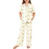 Arshiner Pajamas for Girls Short Sleeve Long Pants Outfit 2 Piece Sleepwear Button Pjs Sets(White Teddy)