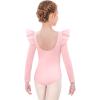 Arshiner Ruffle Long Sleeve Leotard for Girls Ballet Leotards Low Back Gymnastic Dance Outfits for Toddler(Ballet Pink)