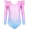 Arshiner Ruffle Long Sleeve Leotard for Girls Ballet Leotards Low Back Gymnastic Dance Outfits for Toddler(Mermaid Pink Blue)