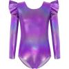 Arshiner Ruffle Long Sleeve Leotard for Girls Ballet Leotards Low Back Gymnastic Dance Outfits for Toddler(Sparkly Purple)