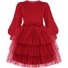 Arshiner Toddler Dress Little Girls Tutu Fall Winter Puff Long Sleeve Princess Party Tulle Dresses(Red)