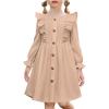 Arshiner Toddler Fall Winter Sweater Dress Ruffle Long Sleeve Ribbed Knit Button Down Casual Dresses with Pockets(Beige)