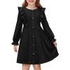 Arshiner Toddler Fall Winter Sweater Dress Ruffle Long Sleeve Ribbed Knit Button Down Casual Dresses with Pockets(Black)