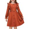 Arshiner Toddler Fall Winter Sweater Dress Ruffle Long Sleeve Ribbed Knit Button Down Casual Dresses with Pockets(Brown)