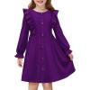 Arshiner Toddler Fall Winter Sweater Dress Ruffle Long Sleeve Ribbed Knit Button Down Casual Dresses with Pockets(Dark Purple)