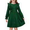 Arshiner Toddler Fall Winter Sweater Dress Ruffle Long Sleeve Ribbed Knit Button Down Casual Dresses with Pockets(Green)