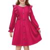 Arshiner Toddler Fall Winter Sweater Dress Ruffle Long Sleeve Ribbed Knit Button Down Casual Dresses with Pockets(Hot Pink)