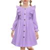 Arshiner Toddler Fall Winter Sweater Dress Ruffle Long Sleeve Ribbed Knit Button Down Casual Dresses with Pockets(Lavender)