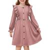 Arshiner Toddler Fall Winter Sweater Dress Ruffle Long Sleeve Ribbed Knit Button Down Casual Dresses with Pockets(Pink)
