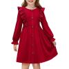 Arshiner Toddler Fall Winter Sweater Dress Ruffle Long Sleeve Ribbed Knit Button Down Casual Dresses with Pockets(Red)