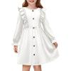 Arshiner Toddler Fall Winter Sweater Dress Ruffle Long Sleeve Ribbed Knit Button Down Casual Dresses with Pockets(White)