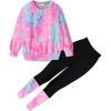 Arshiner Toddler Girls Clothes 2Pcs Graphic Pullover Sweatshirts Patchwork Leggings Pants Fall Winter Outfit Tracksuits 1-6(Pink Blue Tie-dye)