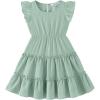 Arshiner Toddler Girls Dress Ruffle Sleeveless Tiered Swing Twirly Dresses Cute Summer Beach Sundress with Pocket for 1-6T(Green)