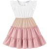 Arshiner Toddler Girls Dress Ruffle Sleeveless Tiered Swing Twirly Dresses Cute Summer Beach Sundress with Pocket for 1-6T(White & Pink)