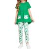 Arshiner Toddler Girls Outfits Floral Hi-Lo Tops+pants Sets Short SLeeve 2pcs Pants Sets with Pockets(Green Clover-st.patrick’s Day)
