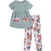 Arshiner Toddler Girls Outfits Floral Hi-Lo Tops+pants Sets Short SLeeve 2pcs Pants Sets with Pockets(Solid Green/Orange Floral)