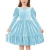Arshiner Toddler Velvet Dress Girls Puff Long Sleeves Crew Neck Party Fall Winter Ruffle Dresses with Pockets 2-8Y(Light Blue)