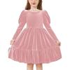 Arshiner Toddler Velvet Dress Girls Puff Long Sleeves Crew Neck Party Fall Winter Ruffle Dresses with Pockets 2-8Y(Pink)