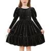 Arshiner Toddler Velvet Dress Girls Puff Long Sleeves Crew Neck Party Fall Winter Ruffle Dresses with Pockets 2-8Y(Sequins Black)