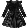 Arshiner Toddler Velvet Dress Little Girls Fall Winter Long Sleeve Ruffle Holiday Birthday Party Dresses with Pockets(Black Sequin)